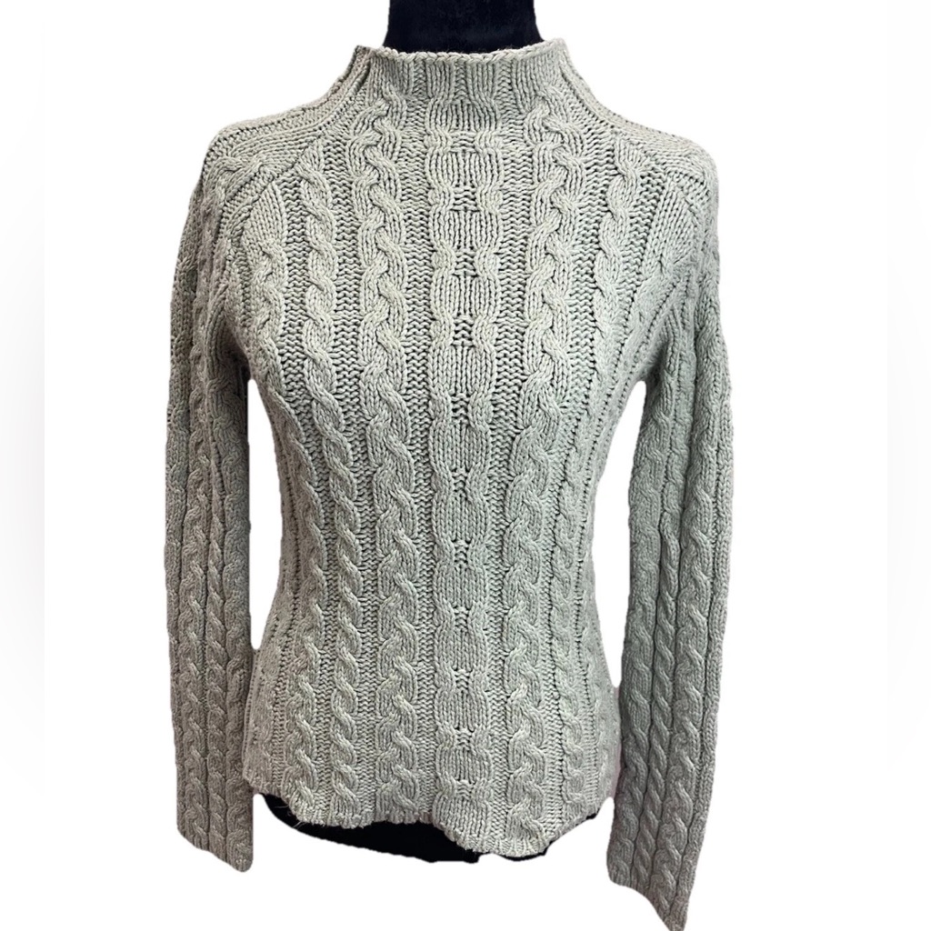 Old Navy Y2k Light Green Pullover Cable Knit Ladies Sweater Size Small Mock Neck
